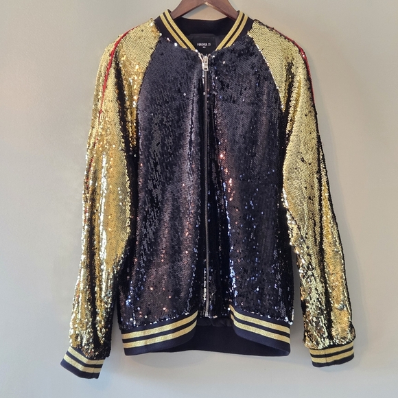 Forever21 Rare Vintage Style Unisex Sequin Boho Casual Festival Jacket Sz Large - Picture 7 of 13